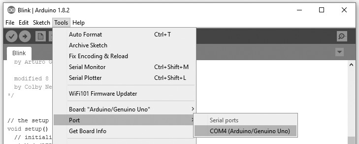 Selecting the serial port