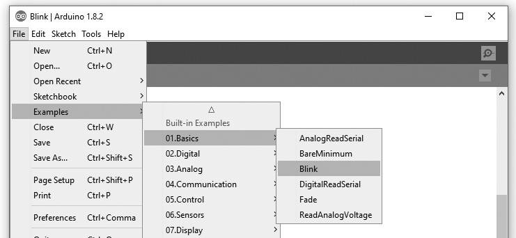 The Arduino IDE loading Blink