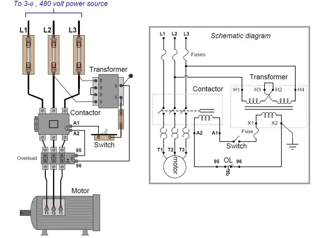 Heater circuit controlled by a magnetic contactor